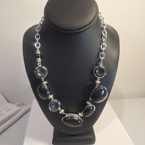HLM SOHO Elegant Silvertone and Black Necklace 21.5in